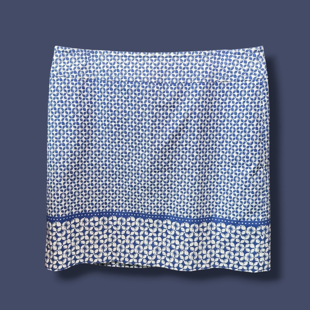 Talbots Short Skirt Womens Blue White Geometric Floral Cotton Stretch Lined 12 - Picture 2 of 9